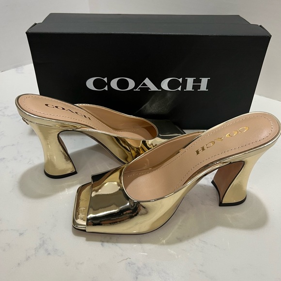 Coach Women's Metallic Gold Mules - Picture 1 of 9